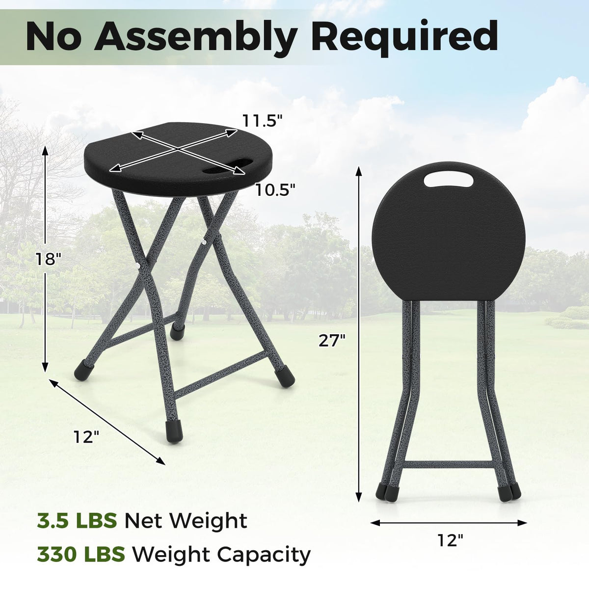 Black Folding Stool with Carry Handle 330lbs Capacity H7286