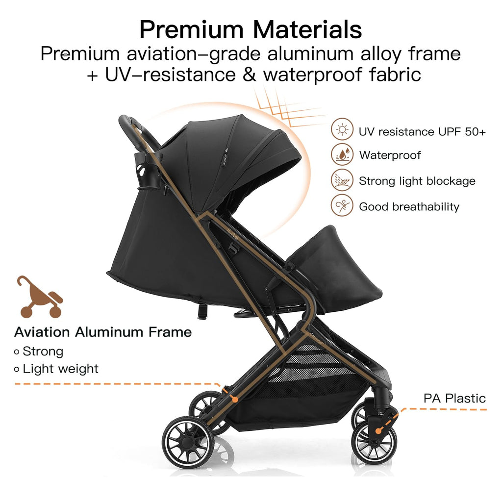 Black Lightweight Fold Baby Stroller with Canopy and Cup Holder M17426