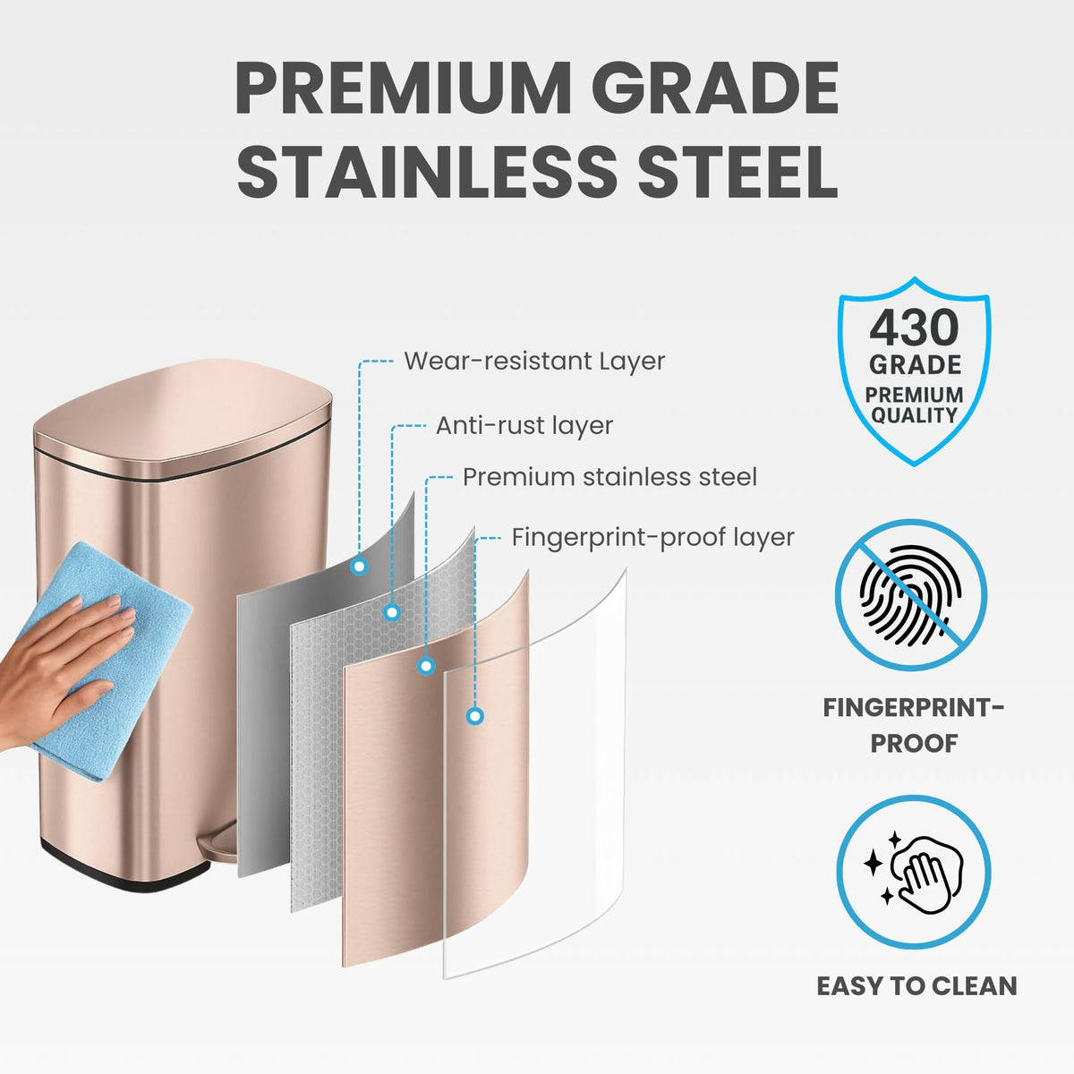 13.2 Gallon Stainless Steel Step Trash Can with Lid C84391
