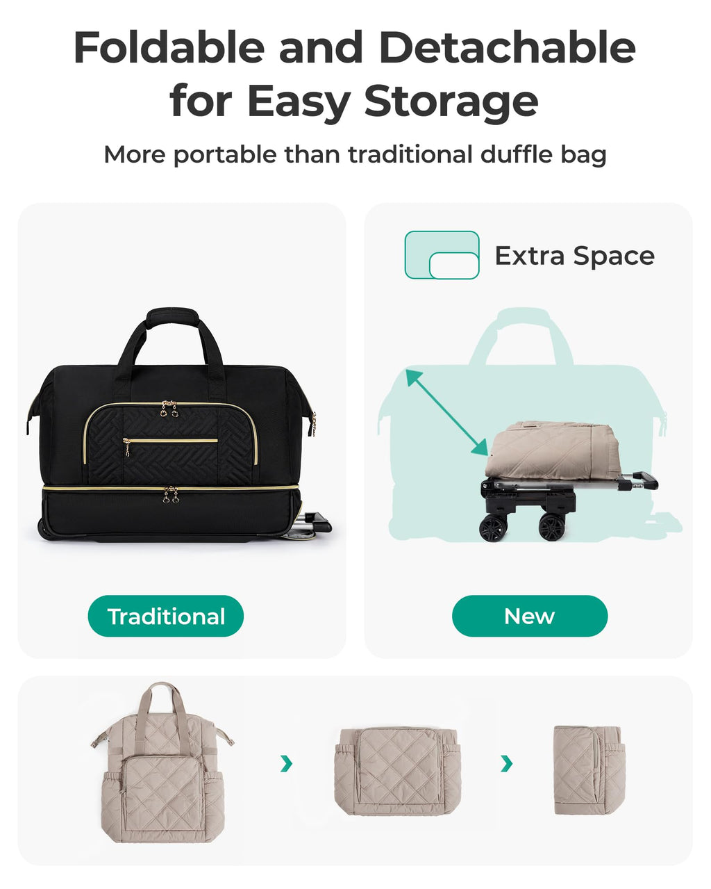 35L Rolling Duffle Bag with Wheels O75927
