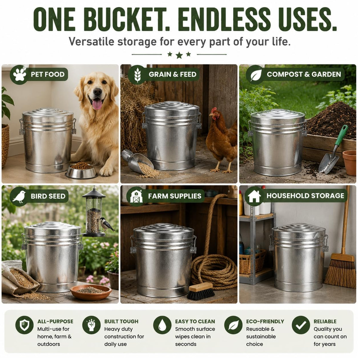 6-Gallon Galvanized Steel Storage Can with Lid M142
