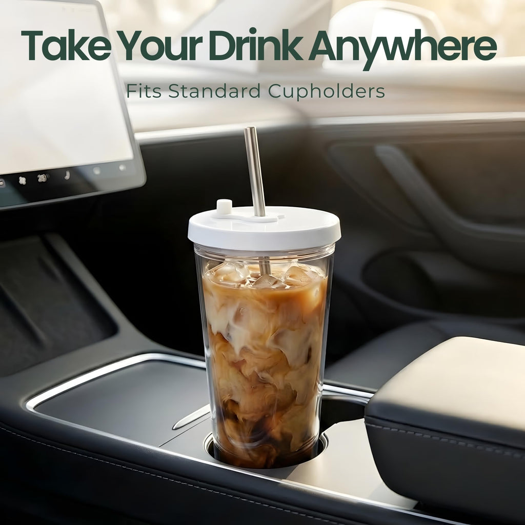 24 oz BPA-Free Double-Wall Insulated Plastic Tumbler with Lid and Straw D555