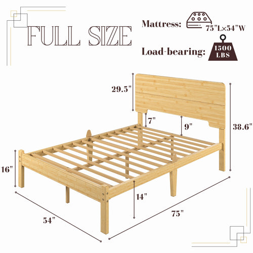 14 inch Bamboo Full Bed Frame with Headboard X116