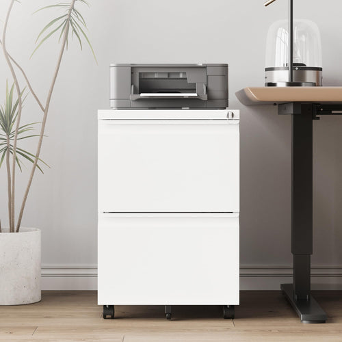 2 Drawer White Metal File Cabinet with Lock and Wheels S5097