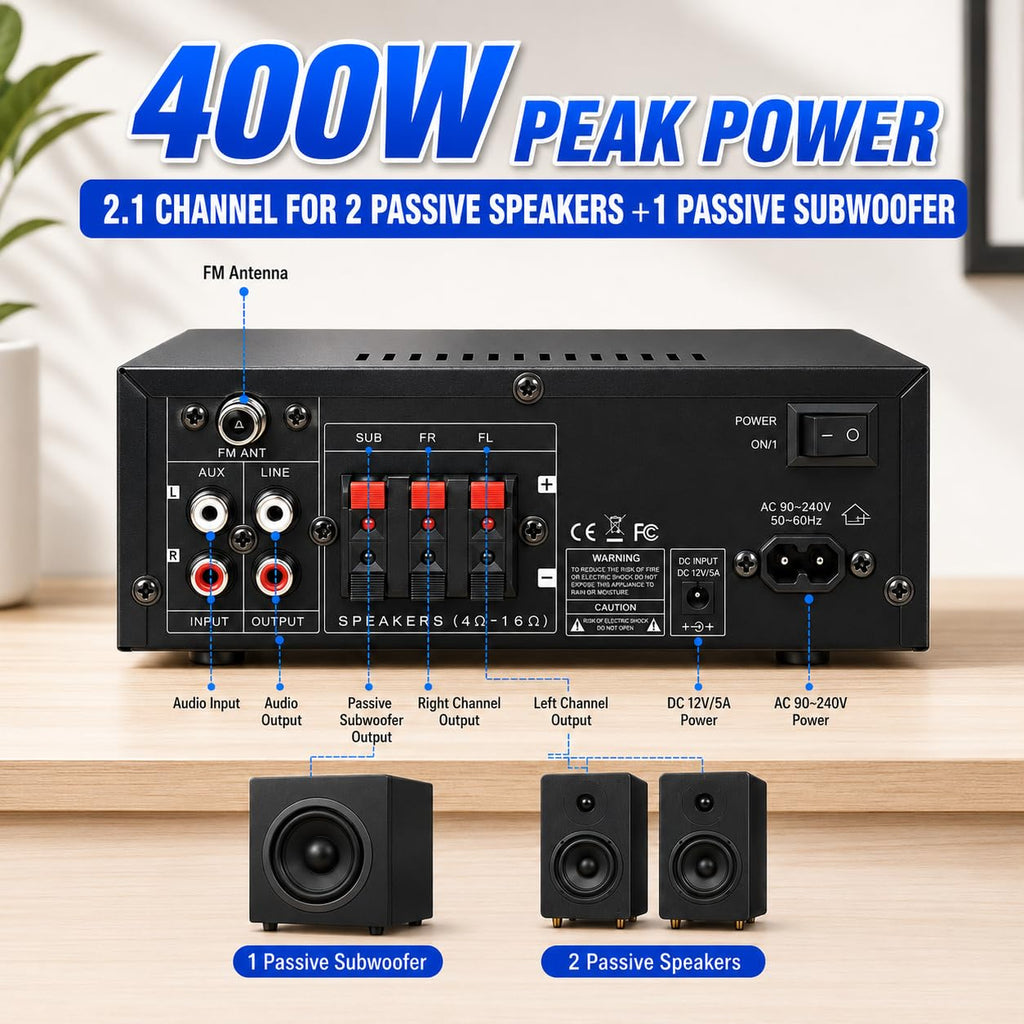 Bluetooth 5.0 2.1 Channel 400W Stereo Amplifier D134