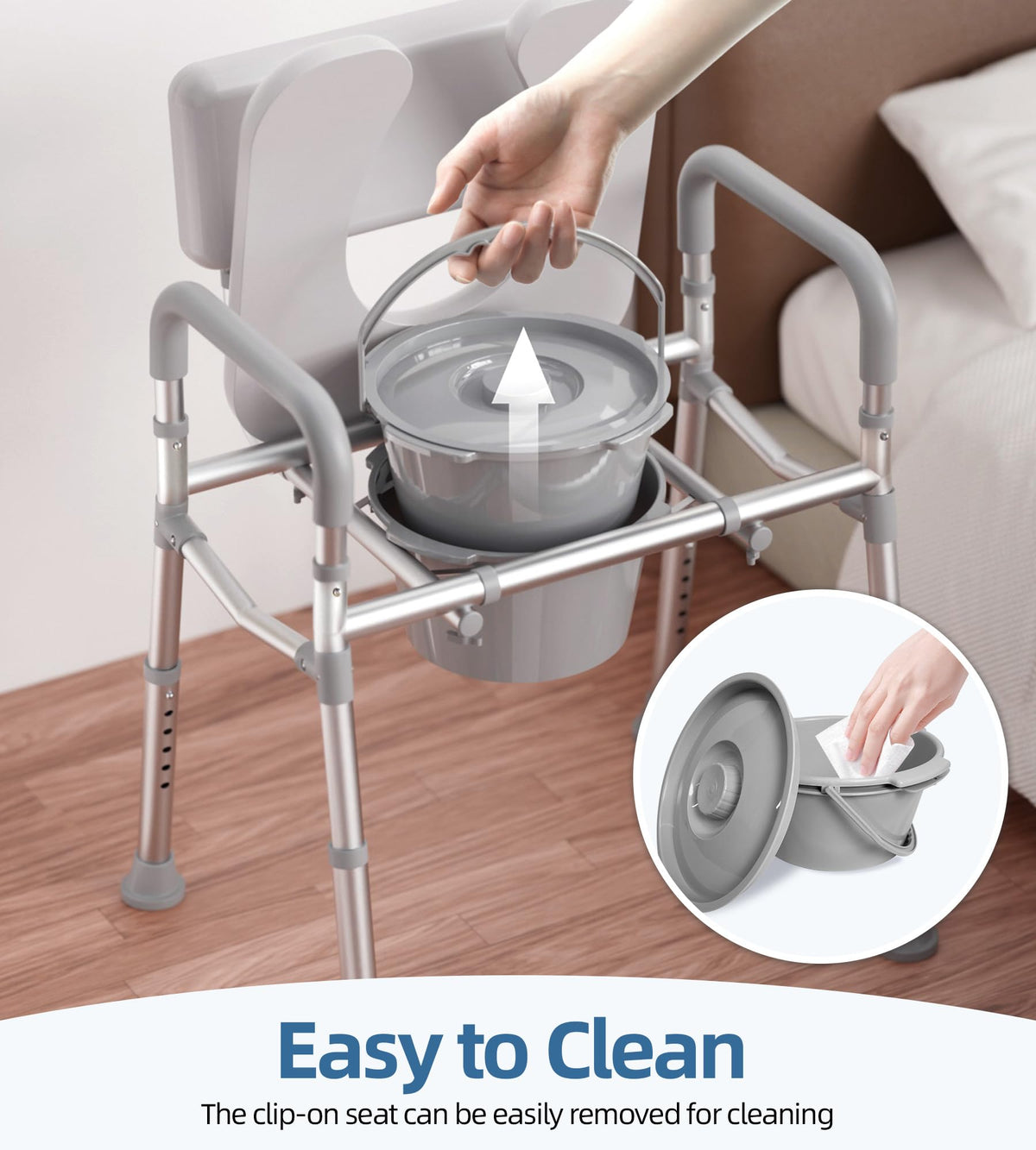 Shower Chair with Arms and Back and Bedside Commode with Padded Seat and Backrest U376