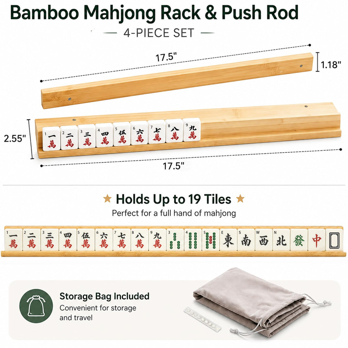 Bamboo Mahjong Racks with Pushers, Set of 4 K5393