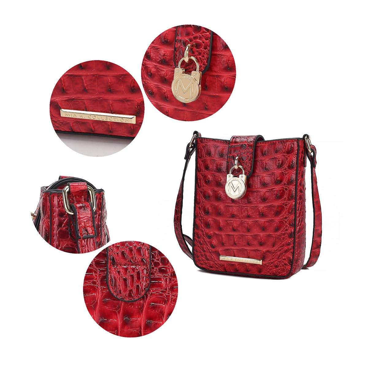 Women's Faux Crocodile Embossed Vegan Leather Crossbody Bag O1277