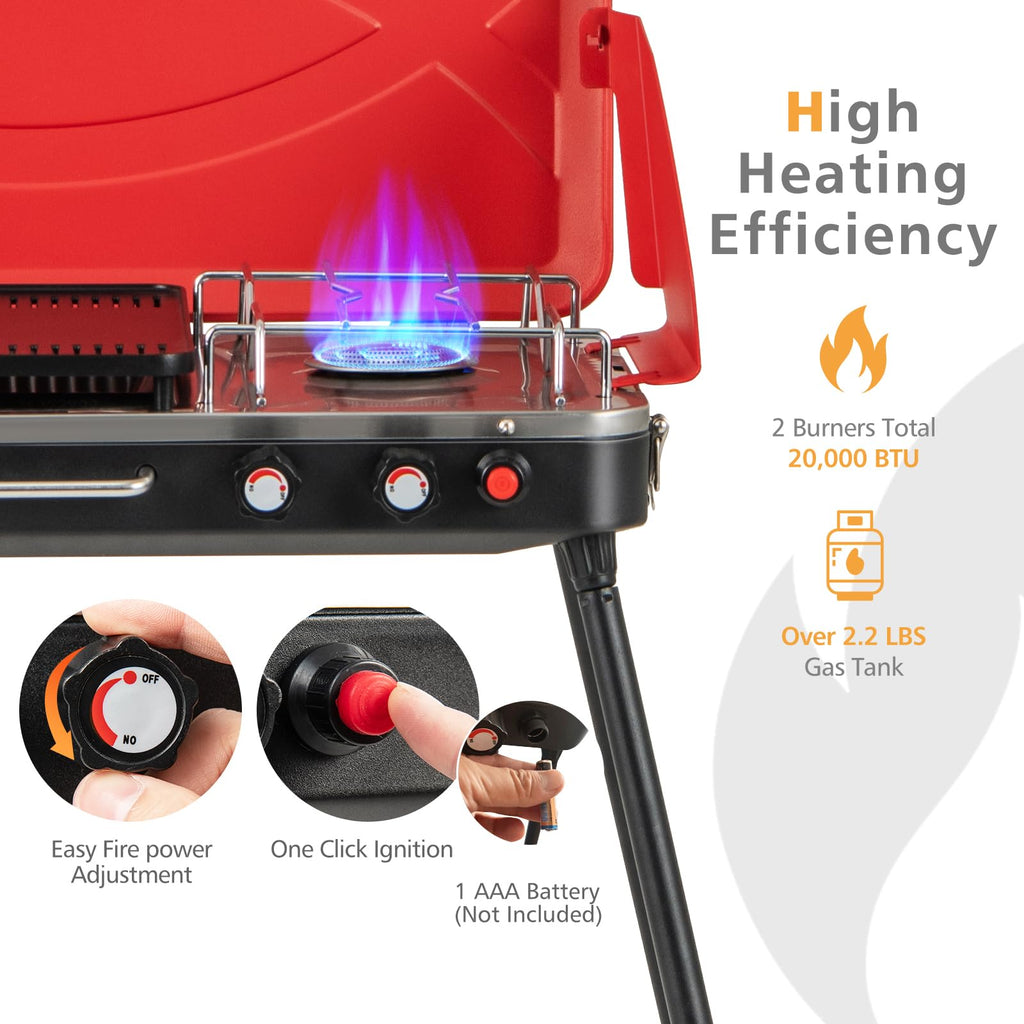 2-Burner Propane Camping Stove with Detachable Legs B70948