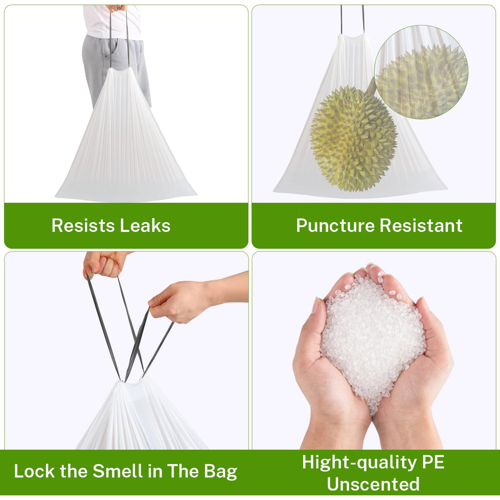 10 Gallon White 1 Mil Drawstring Trash Bags 75 Count P349