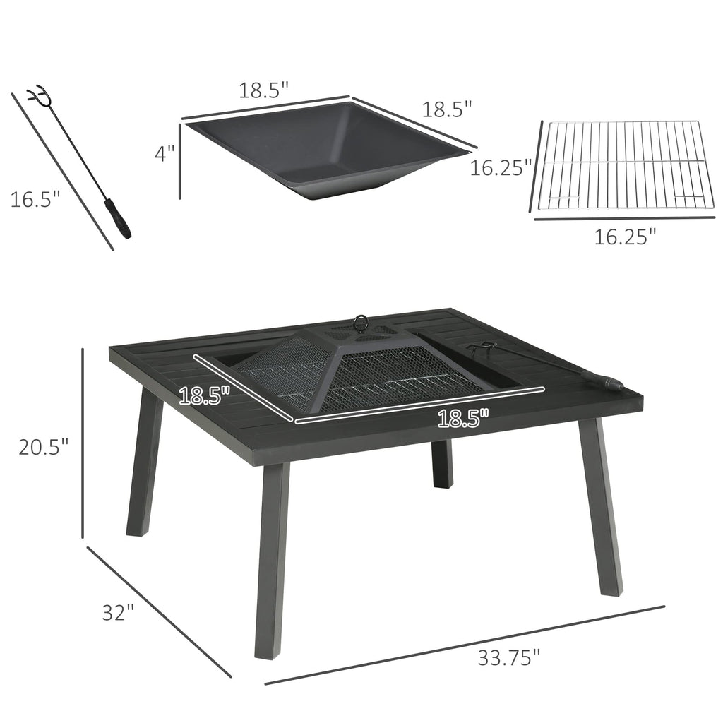34" Fire Pit with Grill Spark Screen Poker Cover Black V273302