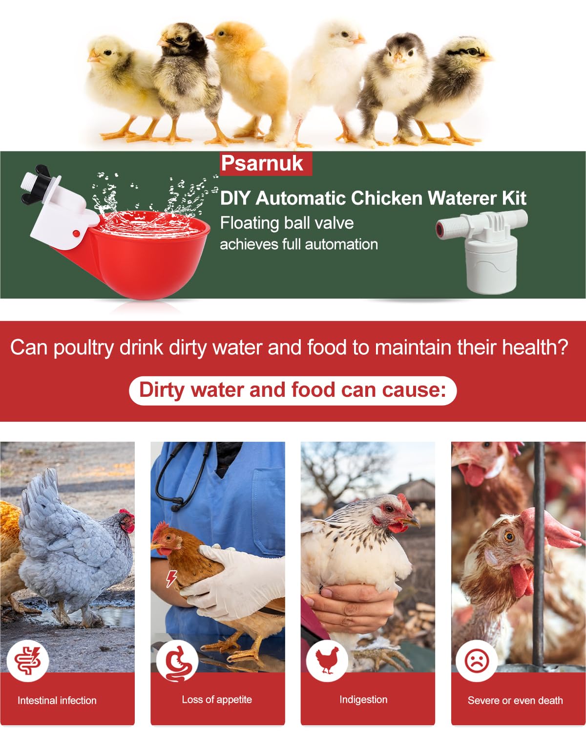 Automatic Chicken Waterer Kit with 4 Cups A7263