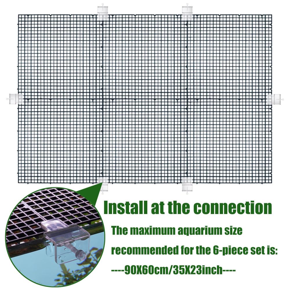 Fish Tank Anti-Jump Set, Aquarium Lid, 8 Pieces Plastic Grid with Brackets and Cable Ties V234
