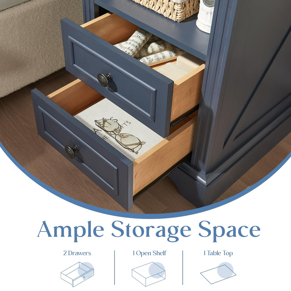 Blue 2 Drawer Nightstand with Charging Station R1941
