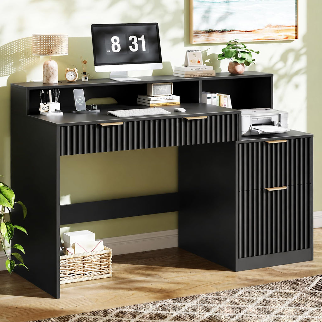 Black Computer Desk with Drawers L722