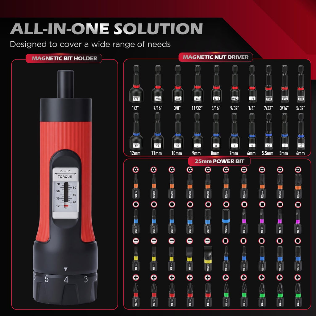 64-Piece Torque Screwdriver Set, 10-70 in-lb, 1/4" Drive O274642