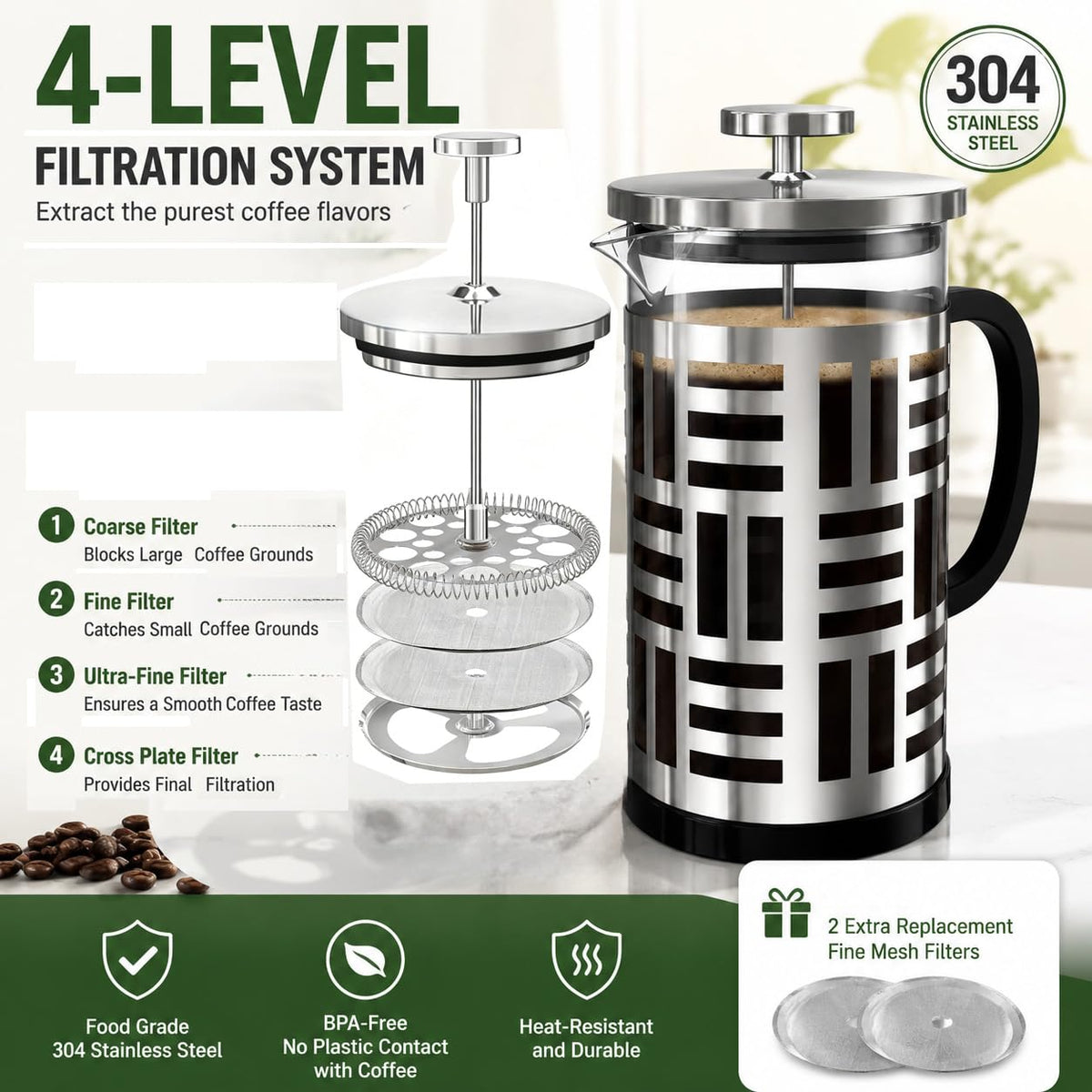 34 oz Brushed Stainless French Press P7121