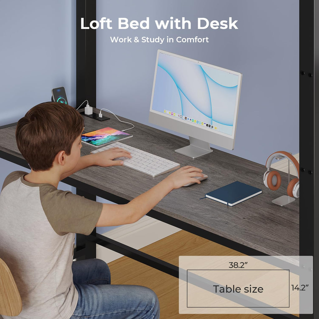Twin Loft Bed with Desk and Storage Drawers Z92479