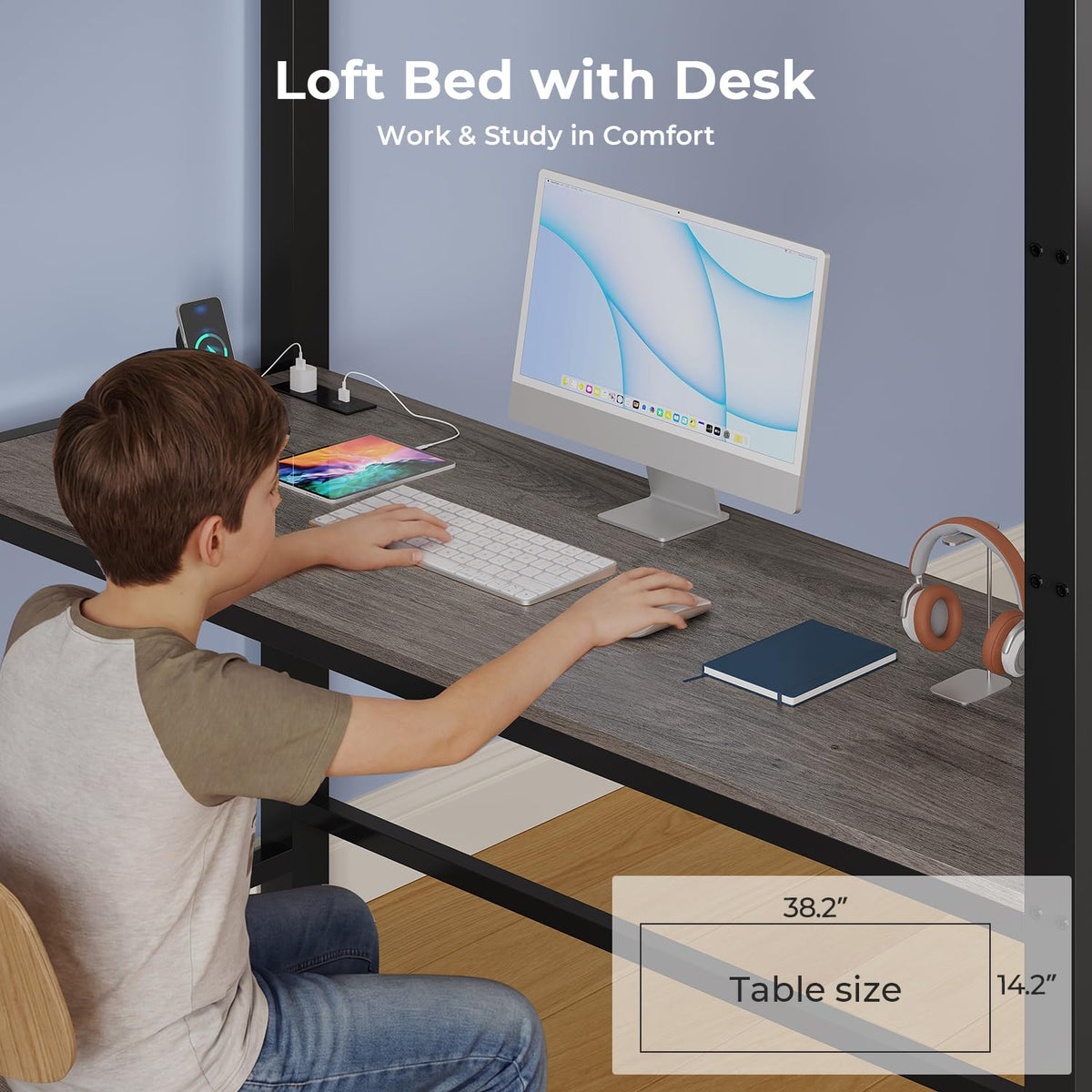 Twin Loft Bed with Desk and Storage Drawers Z92479