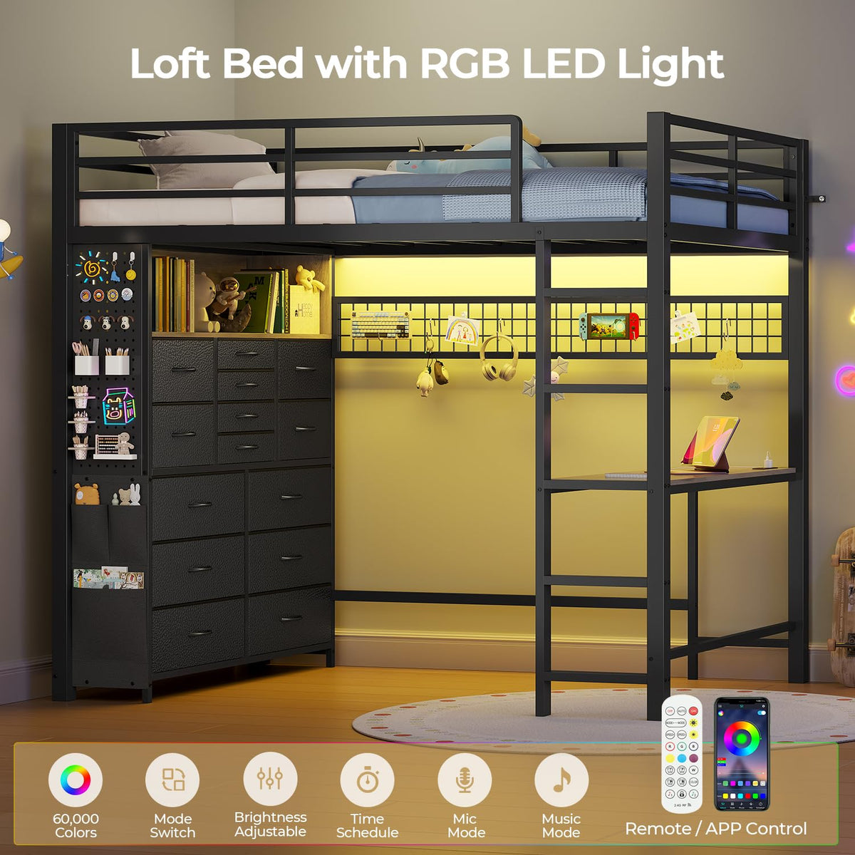 Twin Loft Bed with Desk and Storage Drawers Z92479