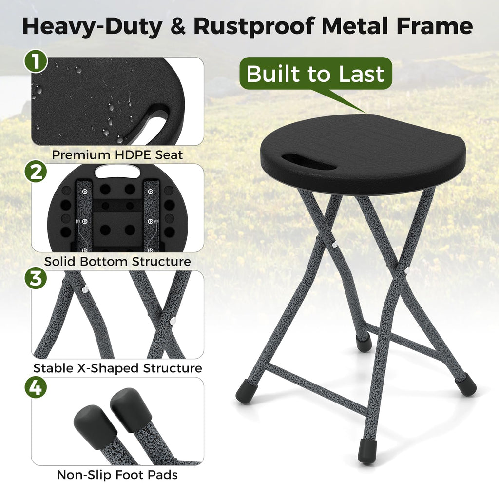 Black Folding Stool with Carry Handle 330lbs Capacity H7286