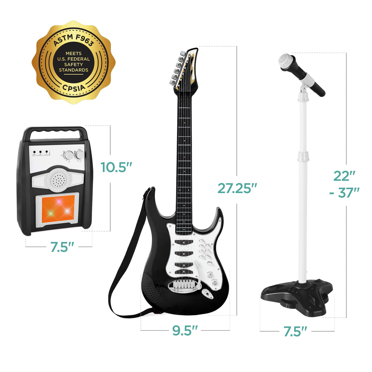 Kids Electric Guitar Set with Microphone & Amp Black I192820
