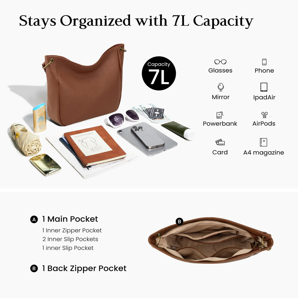 Genuine Leather Hobo Crossbody Bags with 2 Detachable Straps N590