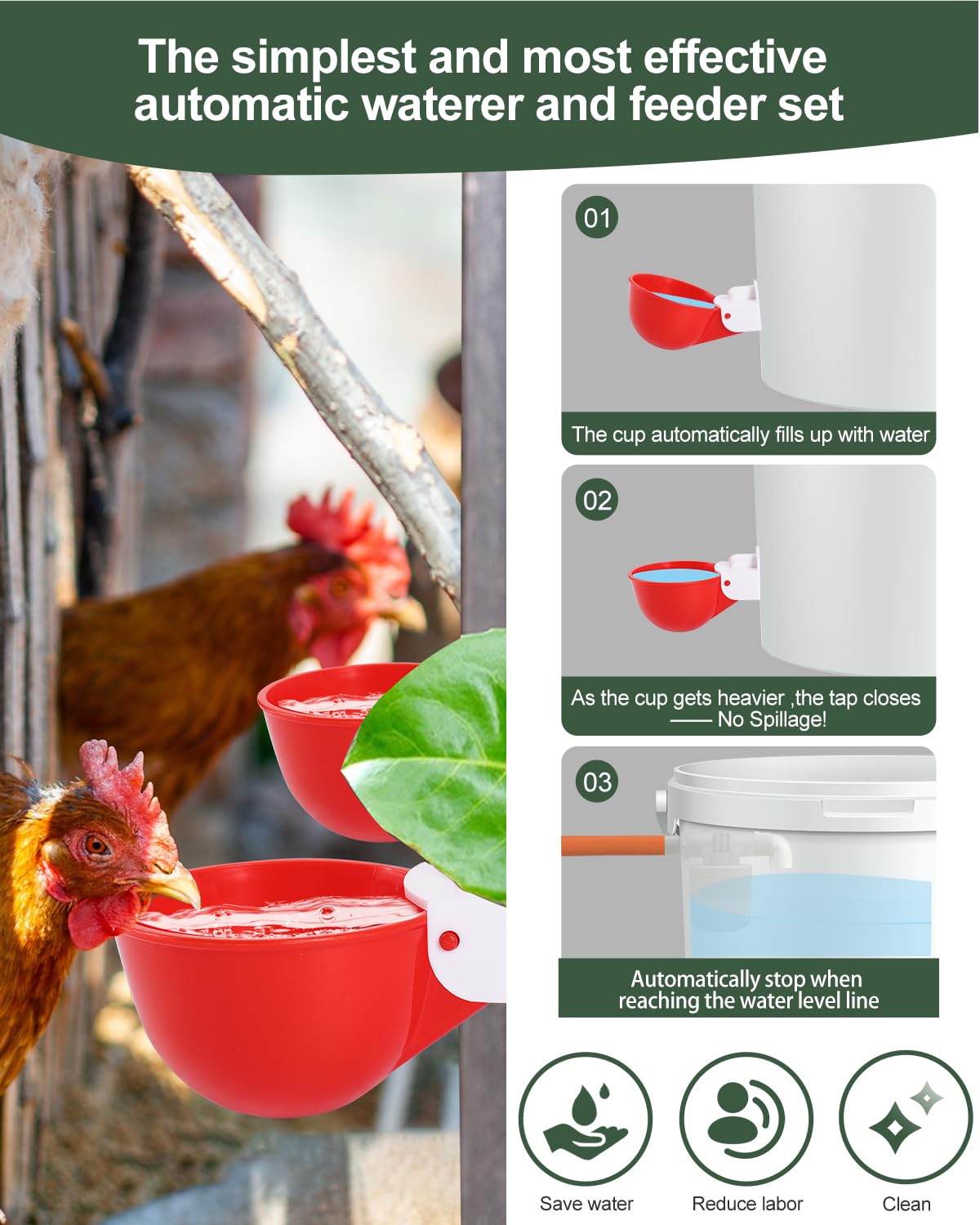 Automatic Chicken Waterer Kit with 4 Cups A7263