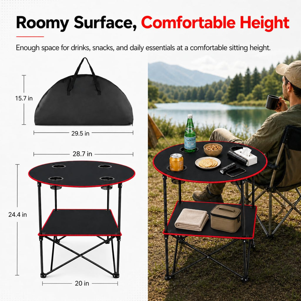 Portable Folding Camping Table with 4 Cup Holders & Carry Bag C958