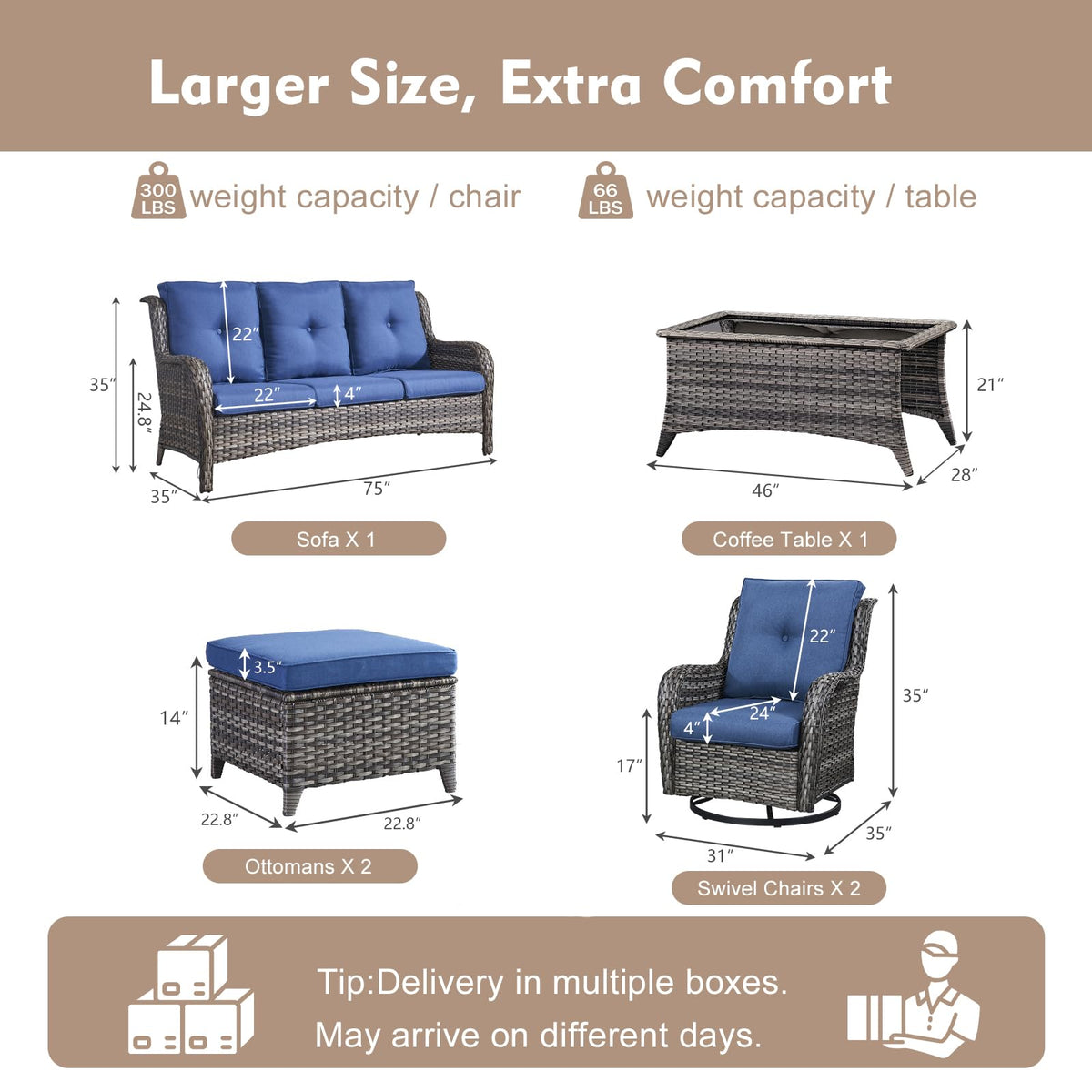 Grey Wicker 6 Piece Patio Furniture Set C5160