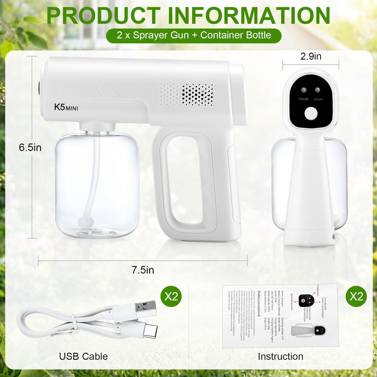 2 Pack Rechargeable Handheld Nano Sprayer R7505