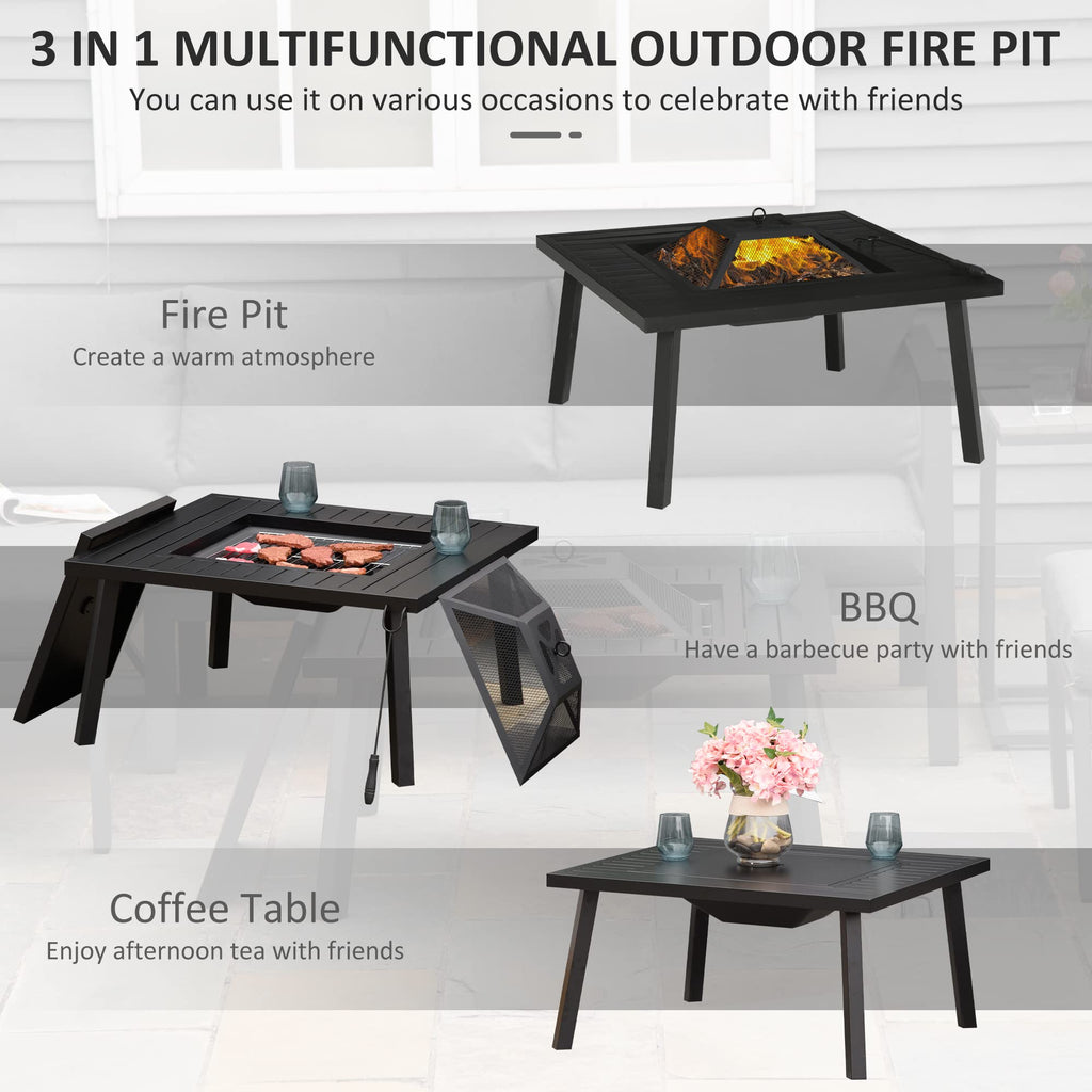 34" Fire Pit with Grill Spark Screen Poker Cover Black V273302