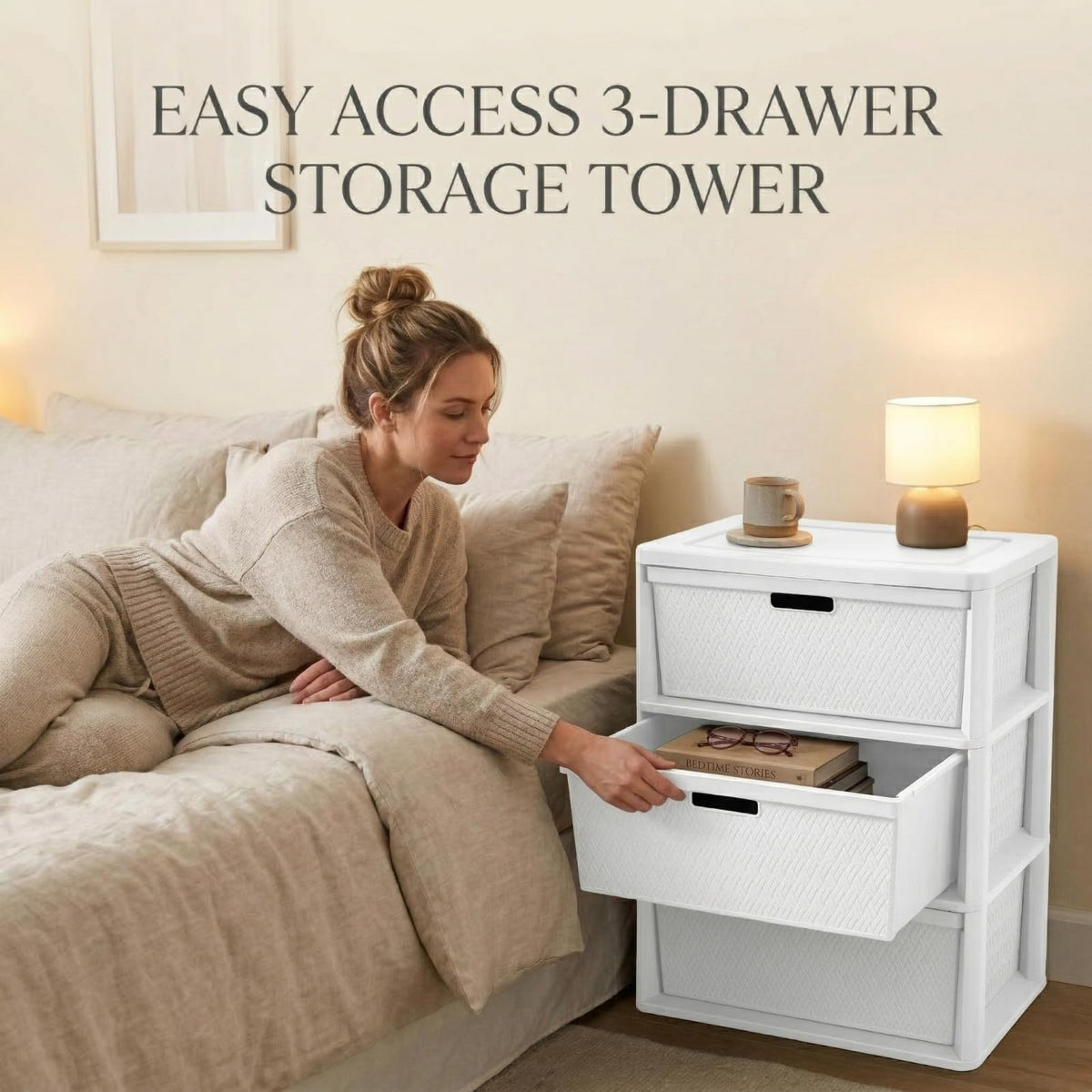 Opaque White 3-Drawer Plastic Storage Tower S143