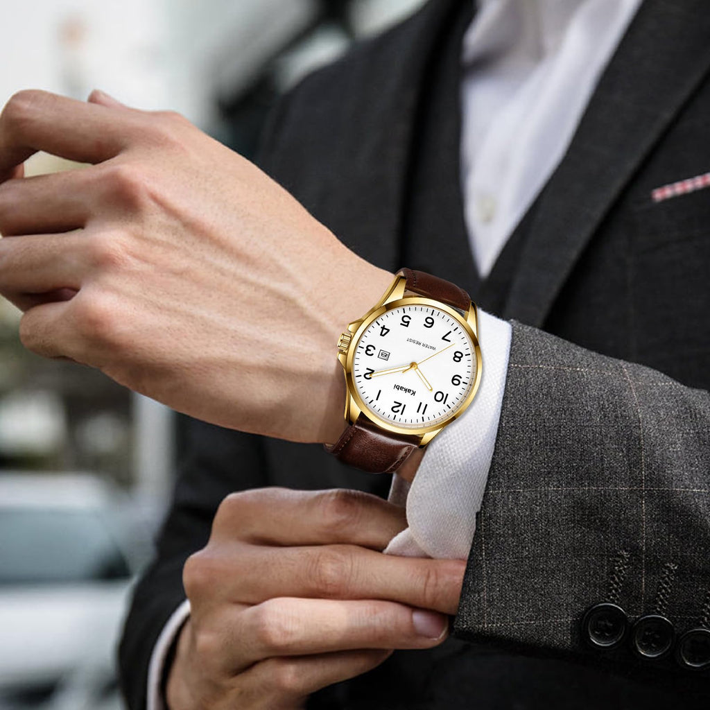 Men Fashion Minimalist Waterproof Quartz Analog Date Leather Strap Watch L578639
