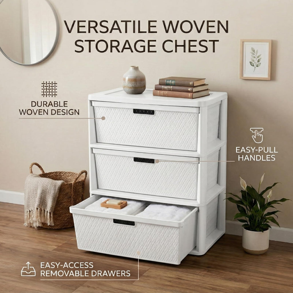 Opaque White 3-Drawer Plastic Storage Tower S143