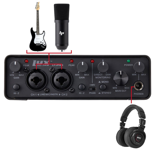 2x2 USB Audio Interface Recording Bundle with Condenser Mic, Headphones, Shockmount, XLR Cable F94339