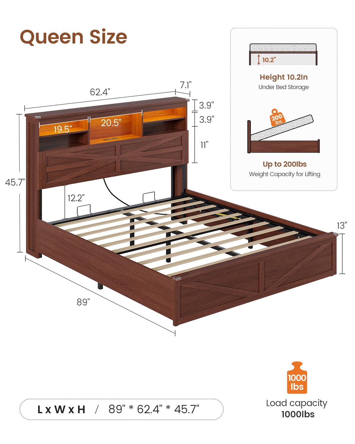 Queen Size Lift Up Storage Bed Frame X741