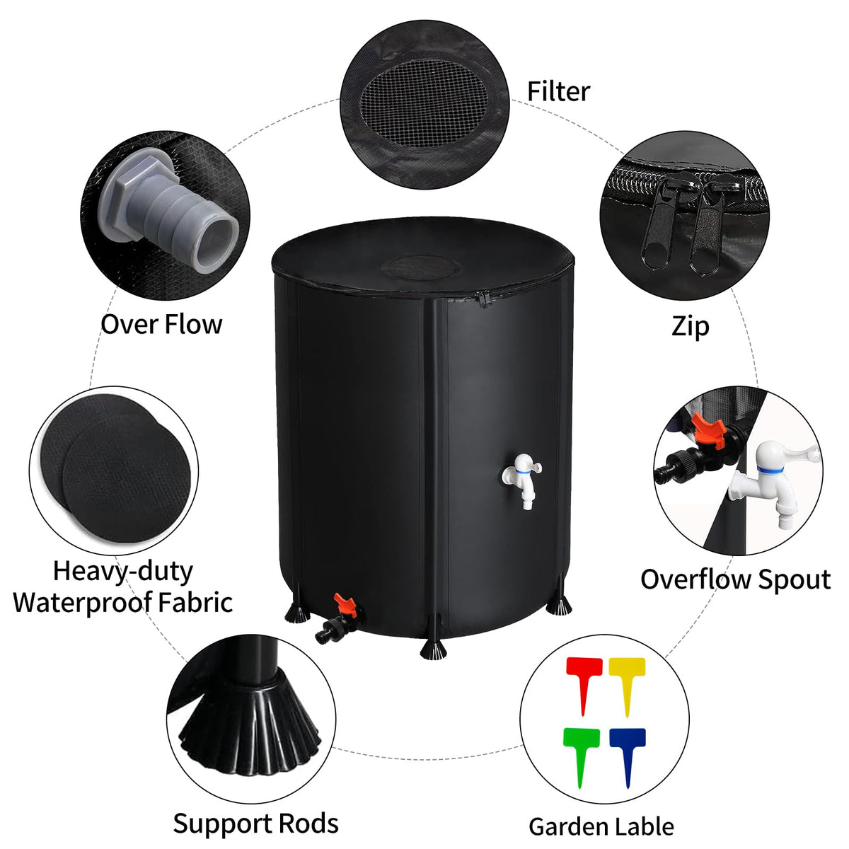 Collapsible 50 Gallon Rain Barrel with Spigot J108