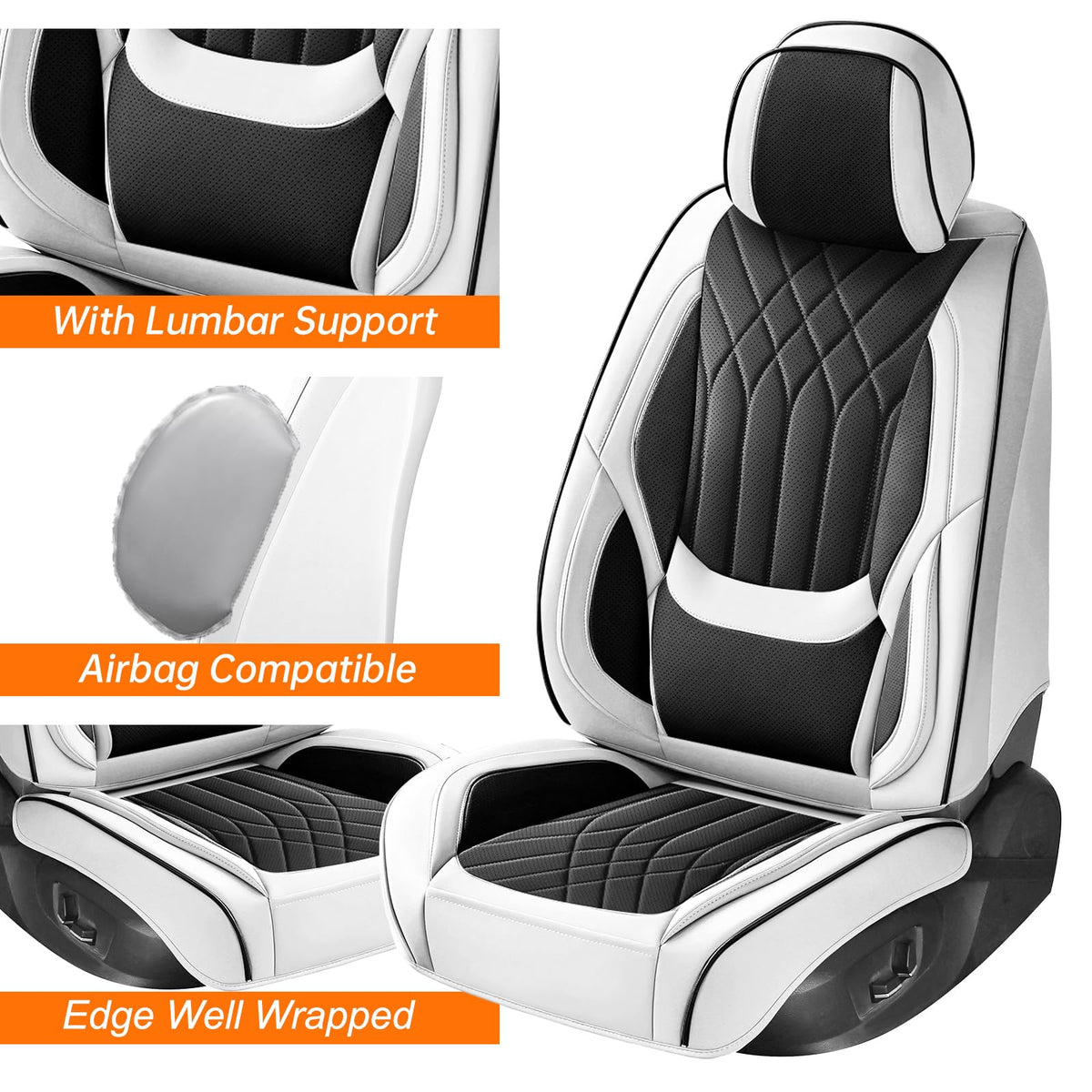 Black White Car Seat Covers Full Set E5634