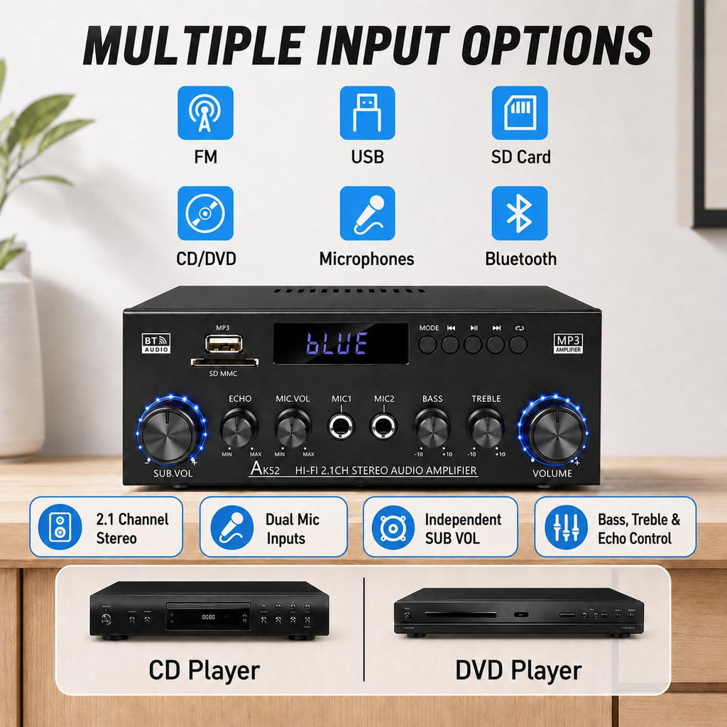 Bluetooth 5.0 2.1 Channel 400W Stereo Amplifier D134