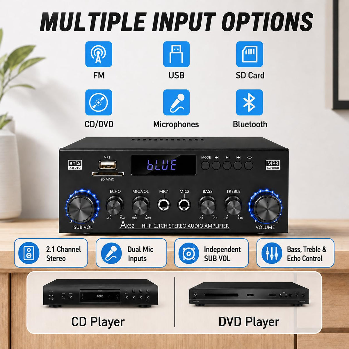 Bluetooth 5.0 2.1 Channel 400W Stereo Amplifier D134