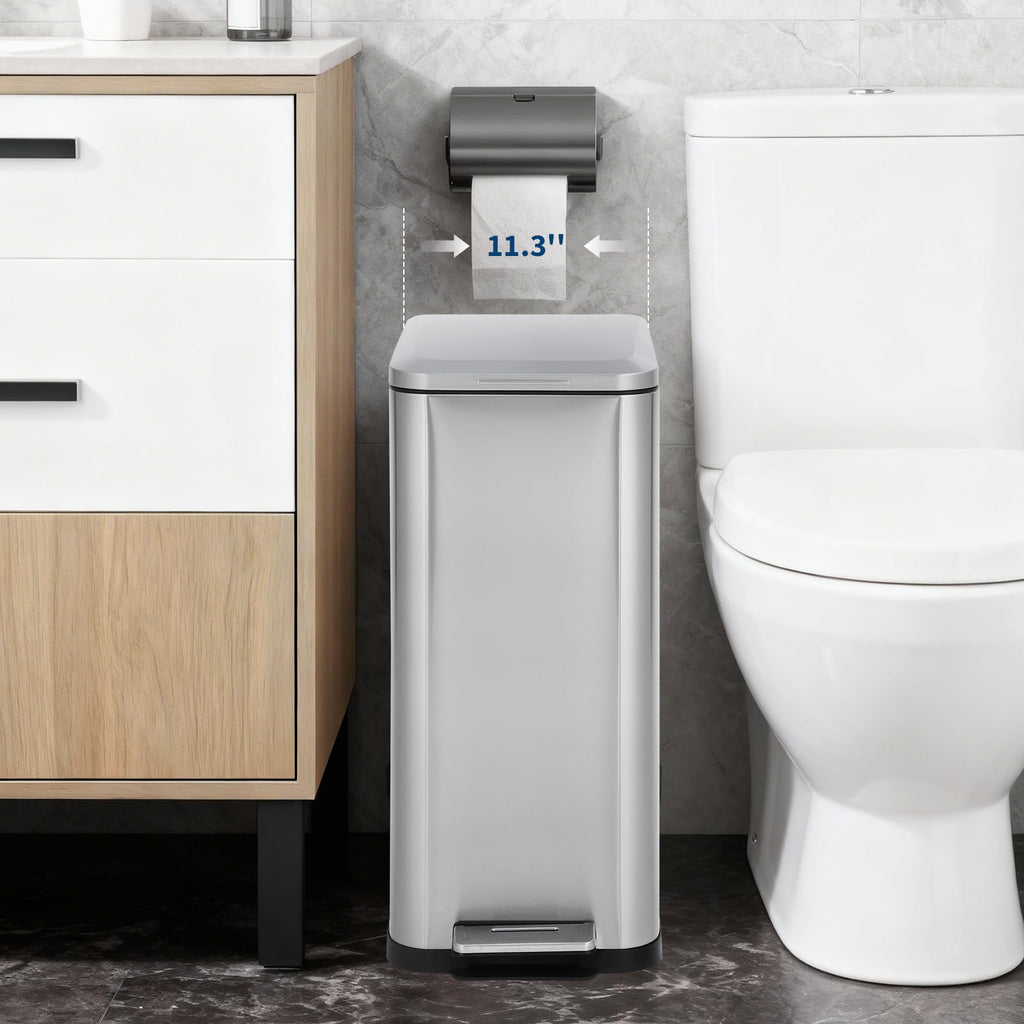 50L Slim Stainless Steel Step Trash Can with Soft-Close Lid G619532