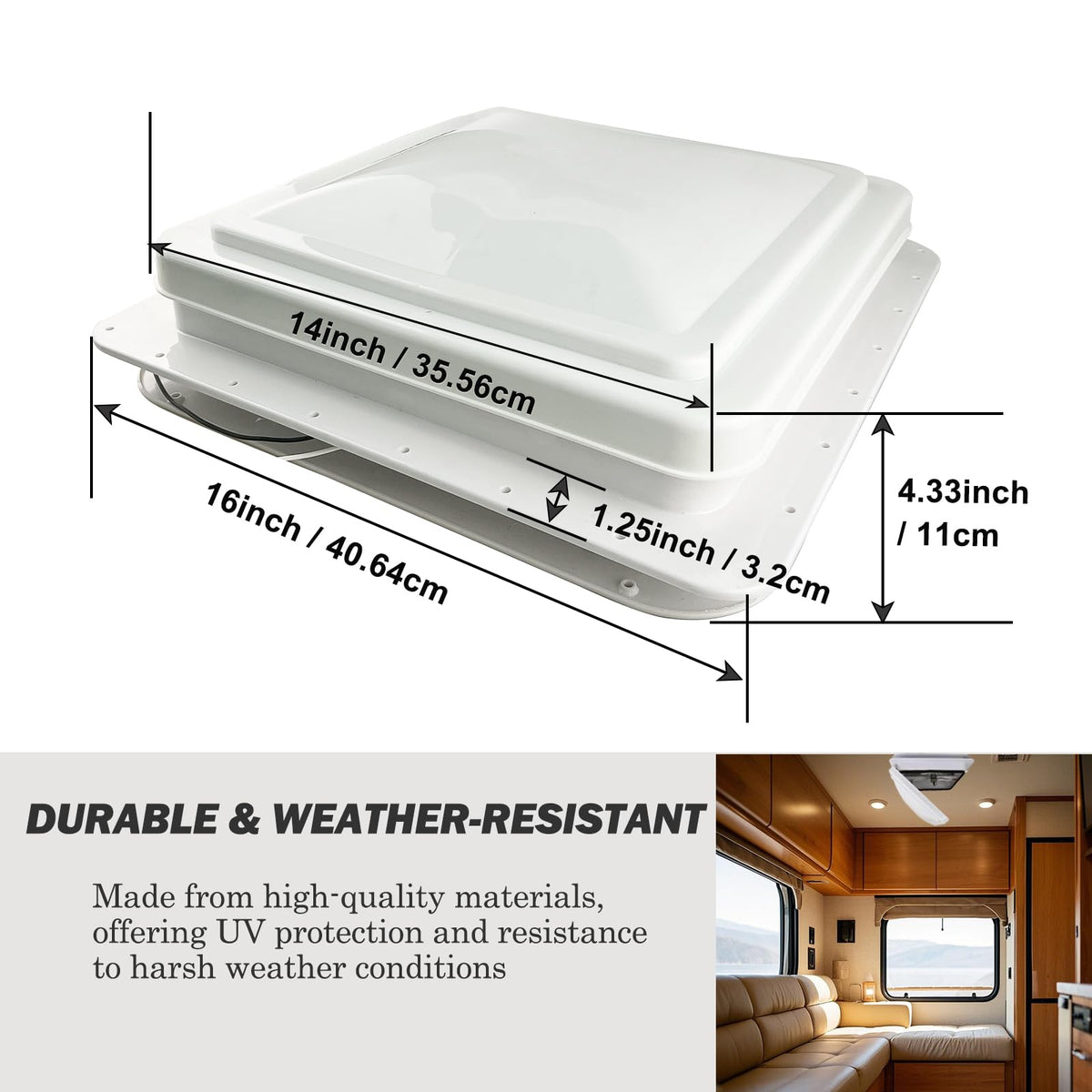 14" RV Roof Vent with 12V Fan, White I5317