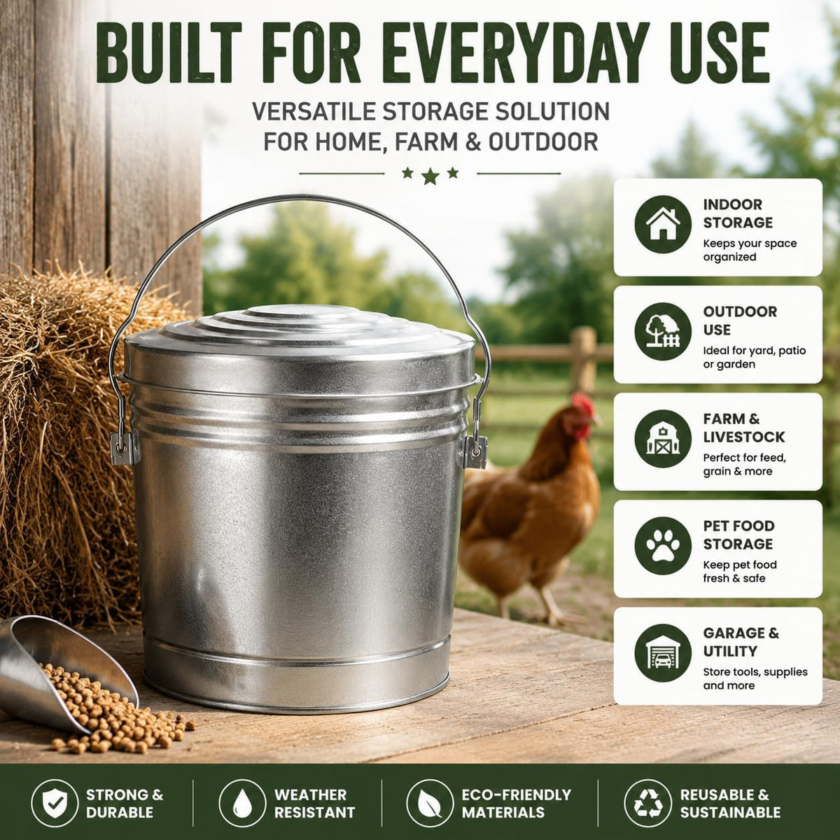 6-Gallon Galvanized Steel Storage Can with Lid M142