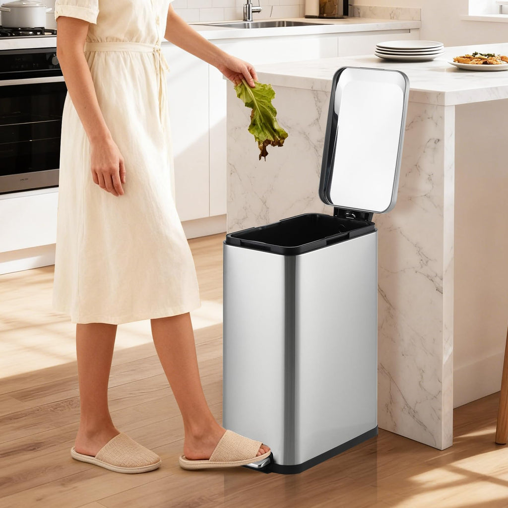 50L Slim Stainless Steel Step Trash Can with Soft-Close Lid G619532