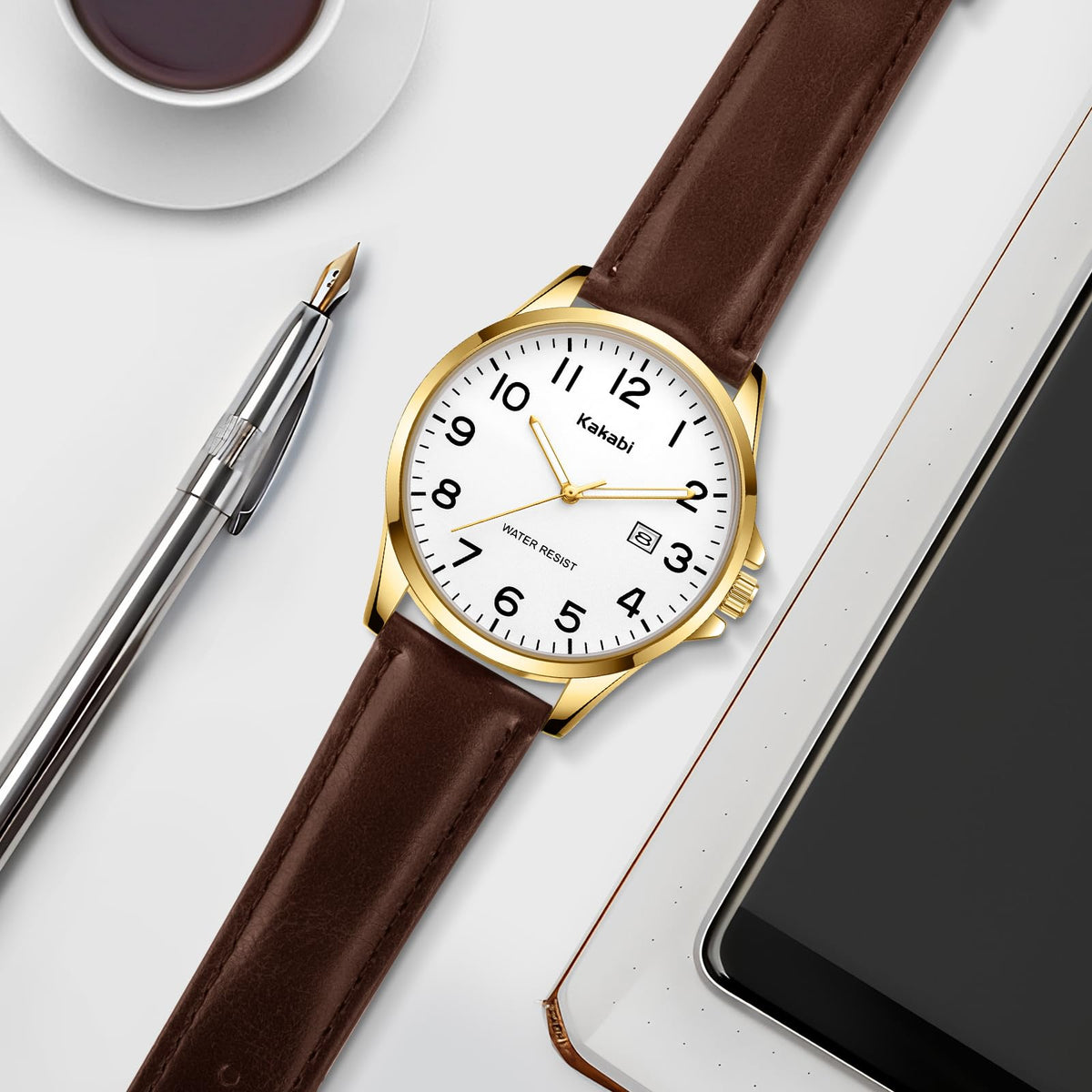 Men Fashion Minimalist Waterproof Quartz Analog Date Leather Strap Watch L578639