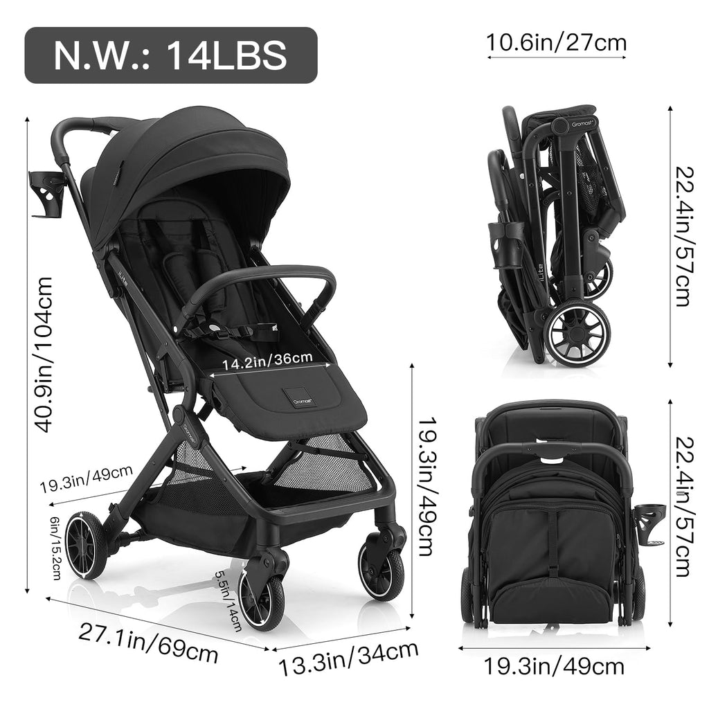 Black Lightweight Fold Baby Stroller with Canopy and Cup Holder M17426