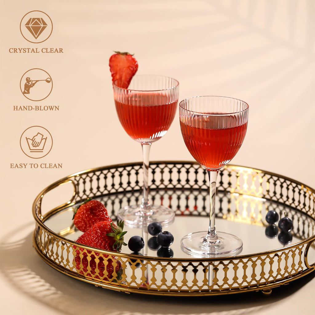 Set of 6 5 oz Lead-Free Crystal Ribbed Martini Glasses A149577