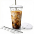 24 oz BPA-Free Double-Wall Insulated Plastic Tumbler with Lid and Straw D555