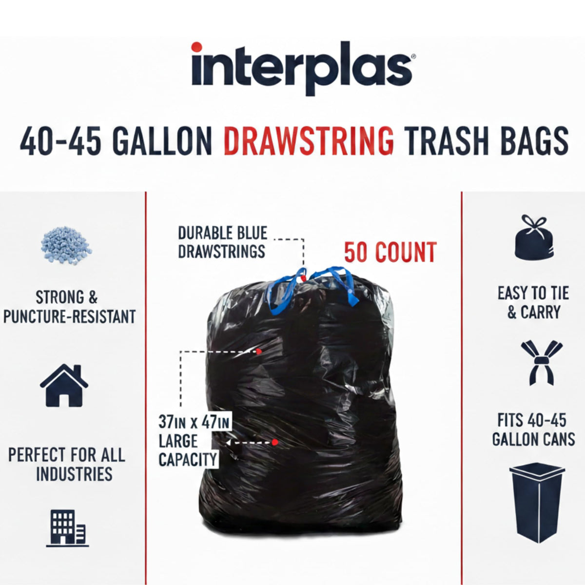 44 Gallon Drawstring Trash Bags 50 Count H1506